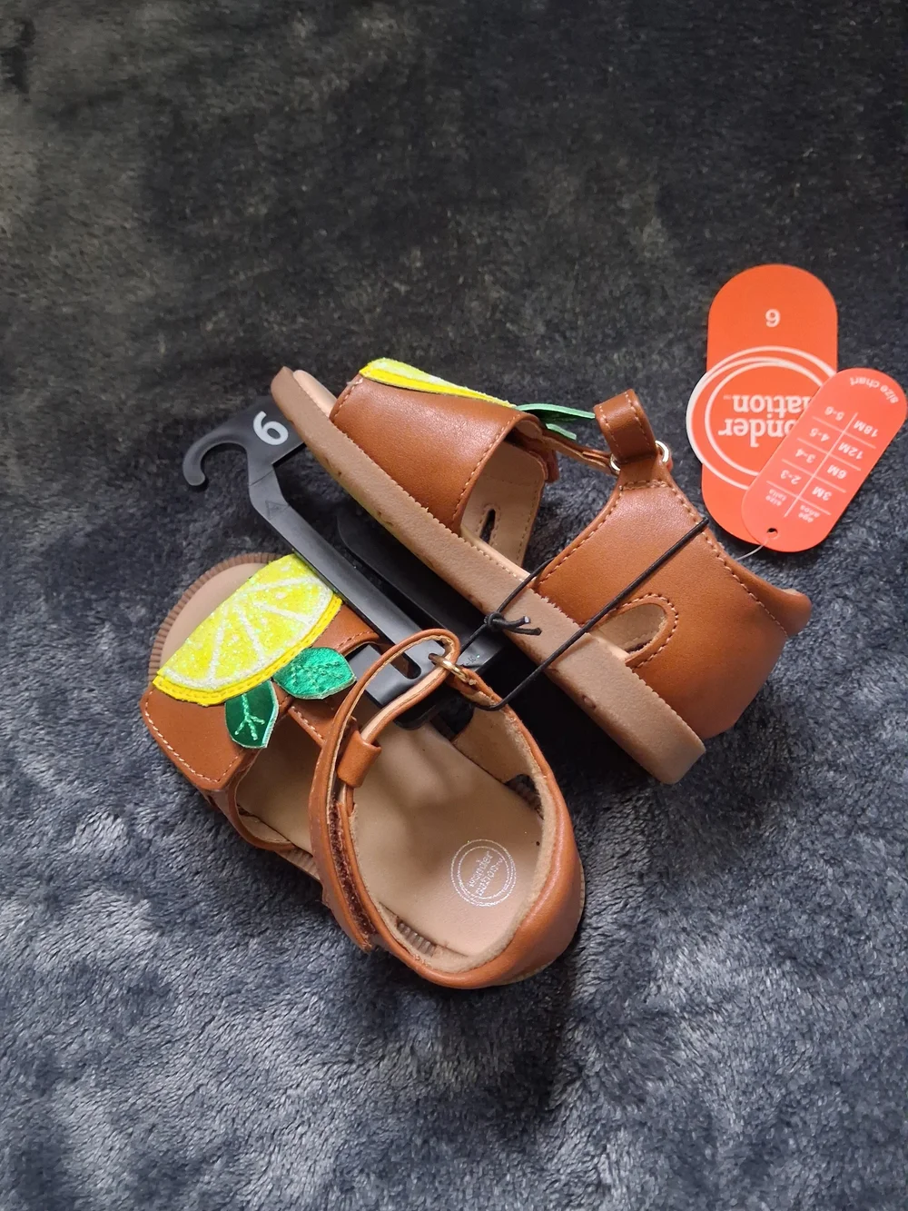 NWT Wonder Nation Lemon Fruit Glitter Strappy Sandals Brown/Yellow Girls Size 6